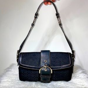 COACH MINI SIGNATURE SHOULDER BAG w/ Leather Trim